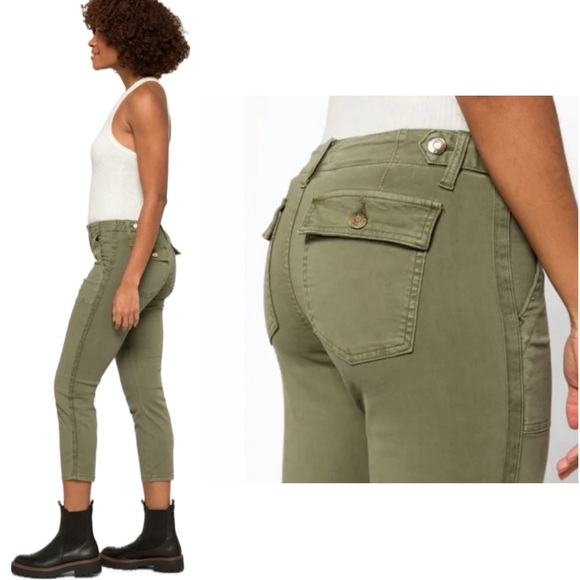 pistola Pants - PISTOLA Mara Straight Leg High Rise Crop Utility Pants Olive Army Green Sz 28